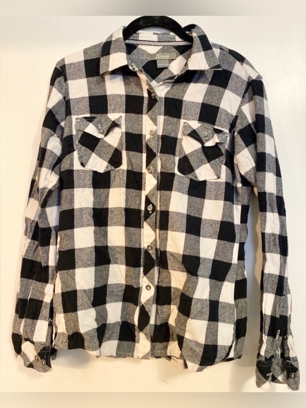 Natural Reflections black and white buffalo plaid flannel shirt size medium